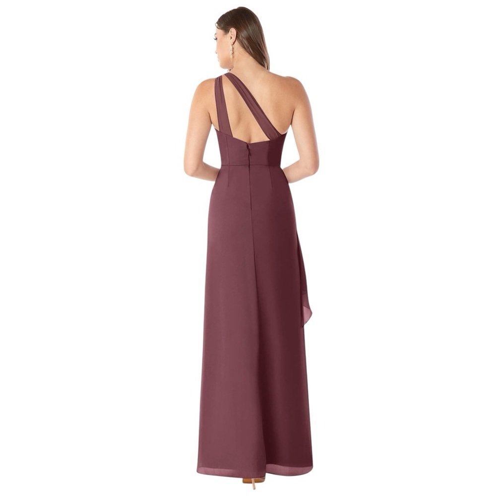Azazie Maive One Shoulder Sangria Chiffon Dress Size 4 - Picture 14 of 16